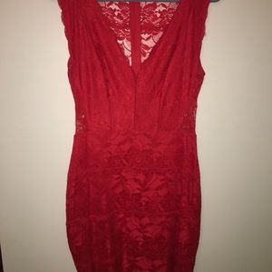 bright red lace bodycon dress